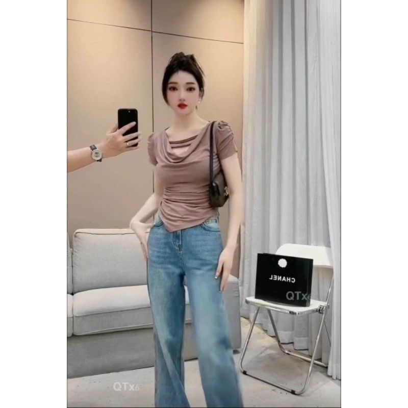 Áo thun cổ dây vạt nhọn hàng QC