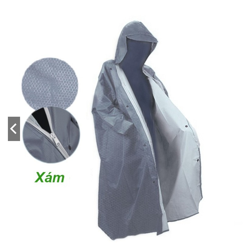 Áo Mưa Người Lớn Dây Kéo Trước Da Cá  Vải Dù Vân Tổ Ong  Siêu Bền, Chống Thấm Cao Cấp