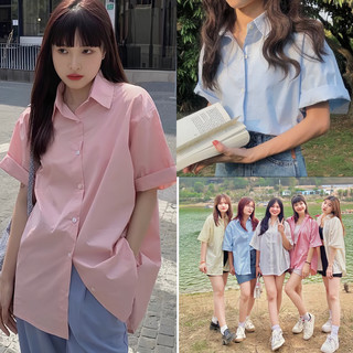 Áo sơ mi form rộng nhiều màu pastel, style Hàn Quốc