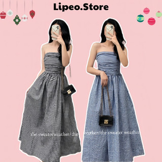 Váy maxi cup ngực kẻ caro style Hàn Quốc, Lipeo.store
