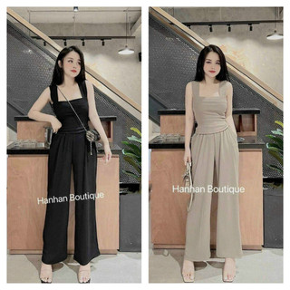 Set áo 2 dây quần dài chất thun gân 2 màu - fn269