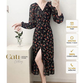 váy hoa 2 màu tơ ép sang chảnh 1176