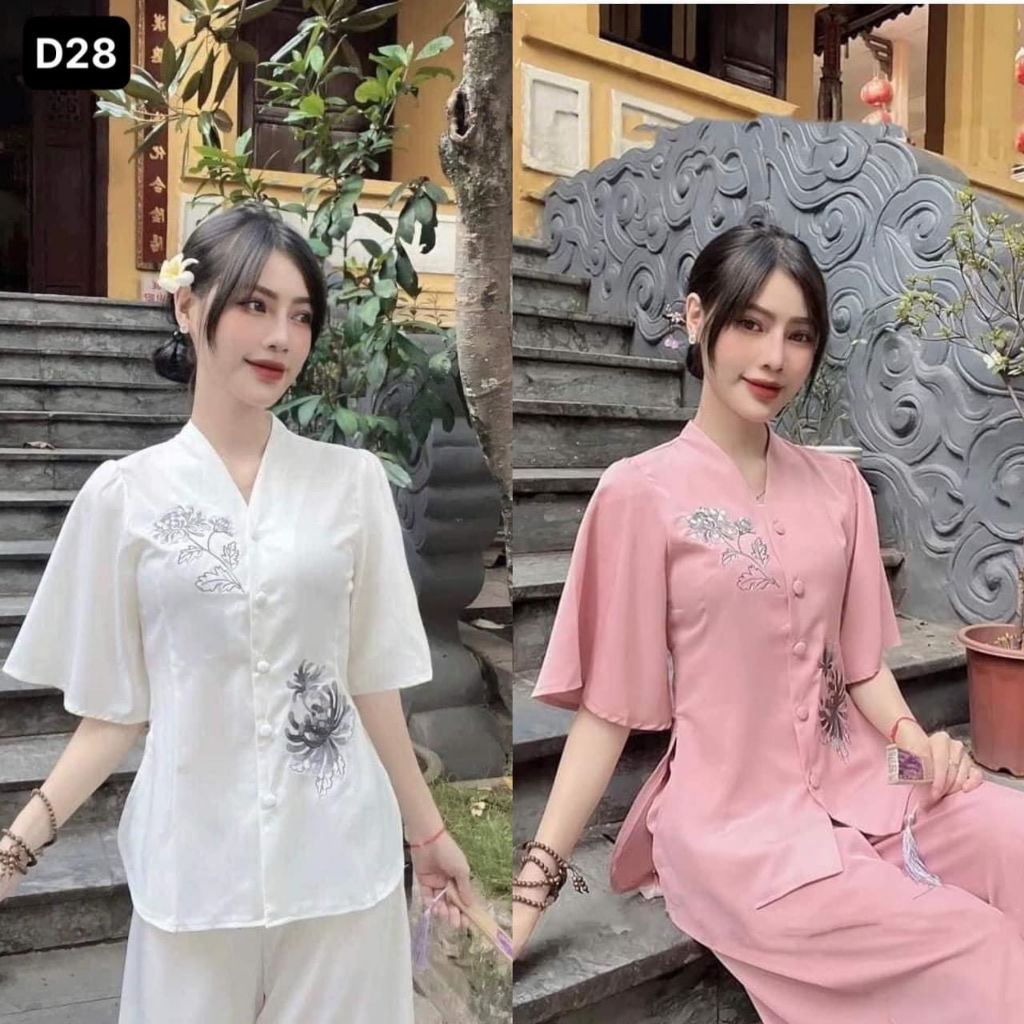 Đồ Lam Đi Chùa vải lụa ngọc trai cao cấp vô cùng đáng yêu MÃ D28