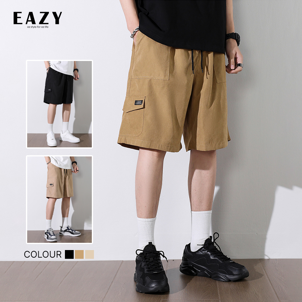 Quần short nam túi hộp ống rộng thời trang EAZY - SP02 , Quần ngố nam vải cao cấp đi chơi màu đen nâu be