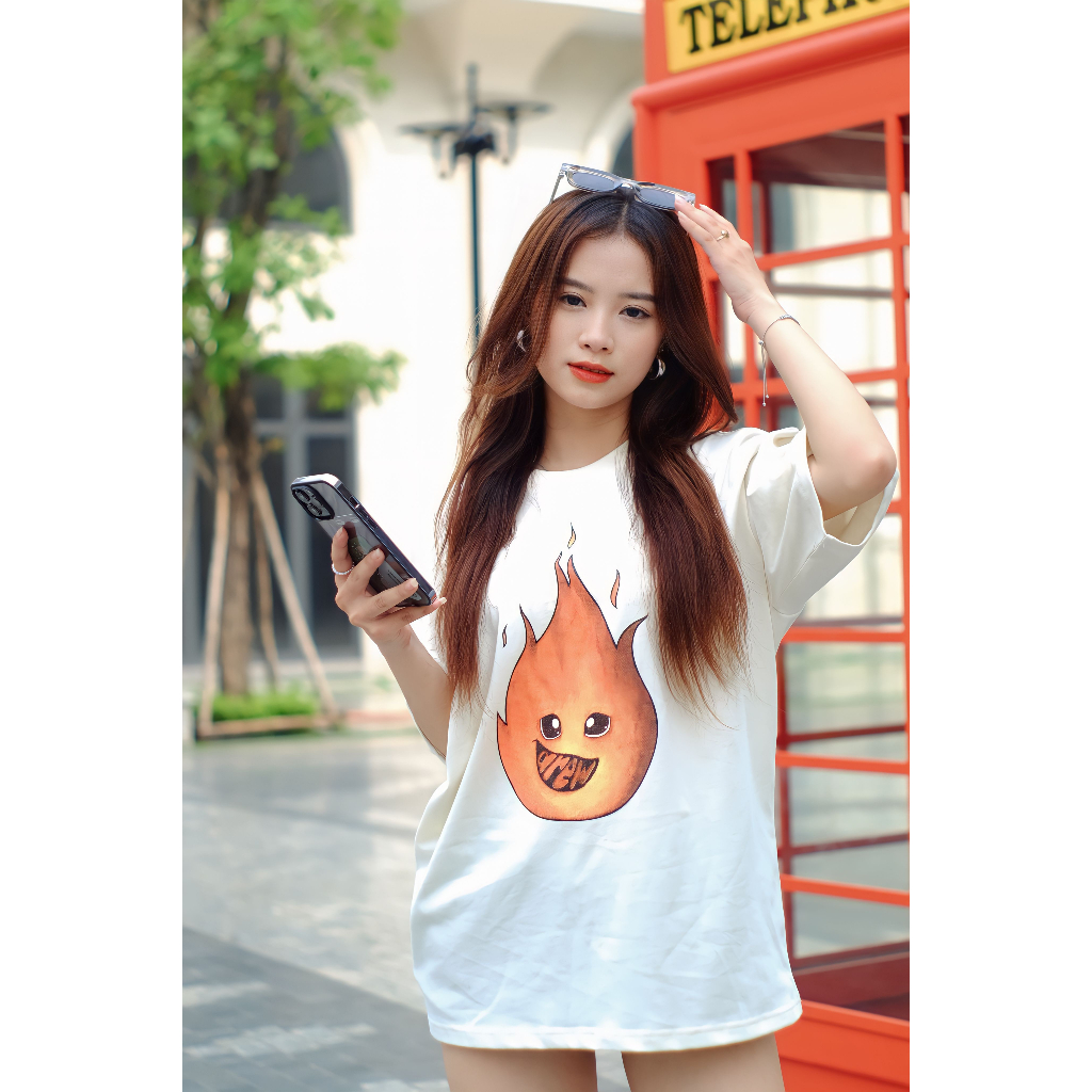 Áo Thun Unisex Ngọn Lửa Màu Kem Chất Liệu 100% Cotton Cao Cấp,Thấm Hút Mồ Hôi Tốt