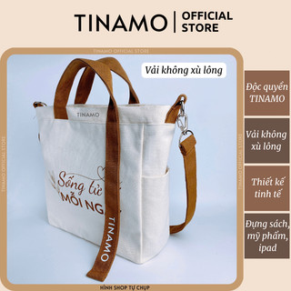 Túi vải Canvas TINAMO Sống tử tế mỗi ngày, túi vải canvas đựng bình nước, ipad, mỹ phẩm
