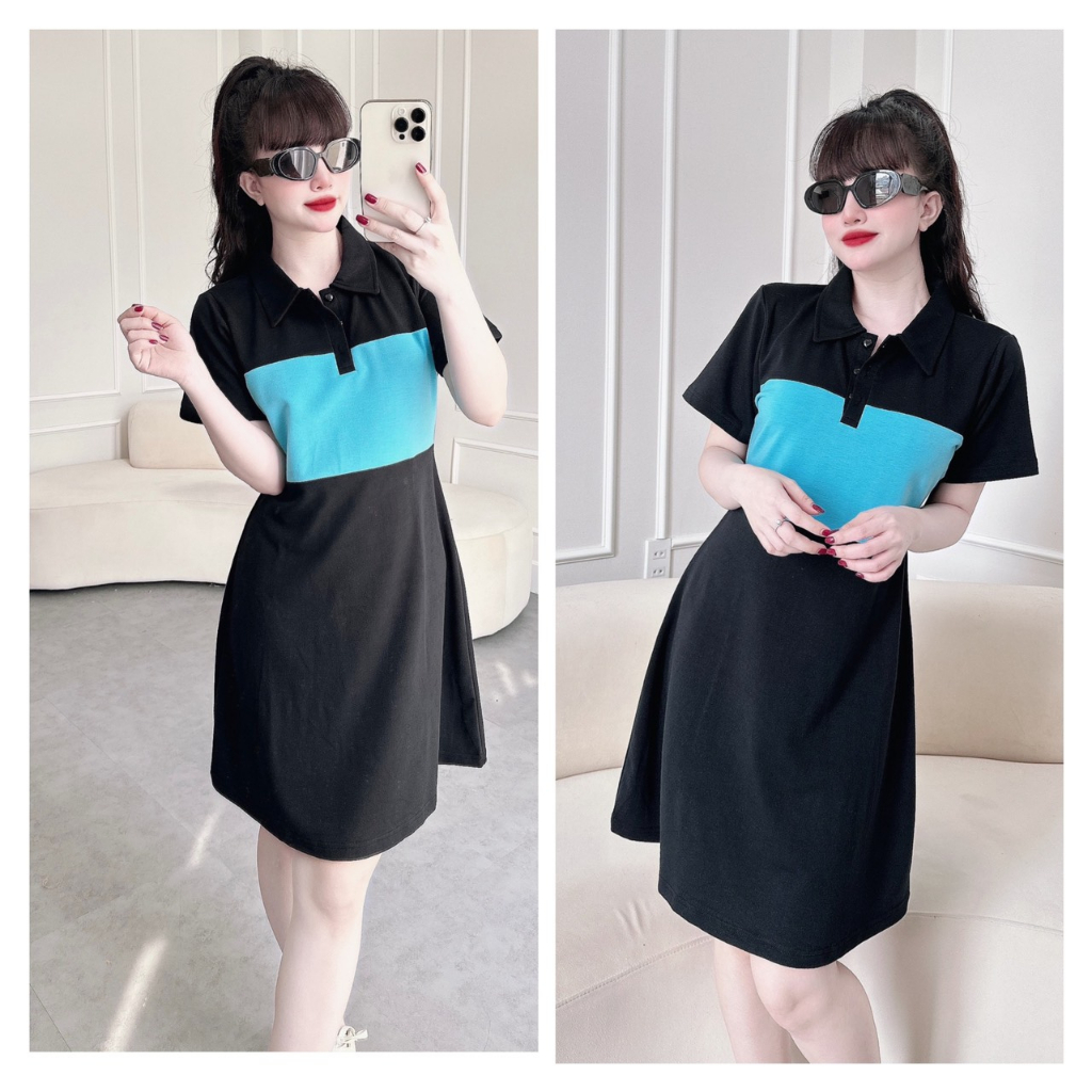 Đầm thun POLO dạo phố,đầm thun bigsize 45- 95kg mặc trẻ trung, xinh đẹp