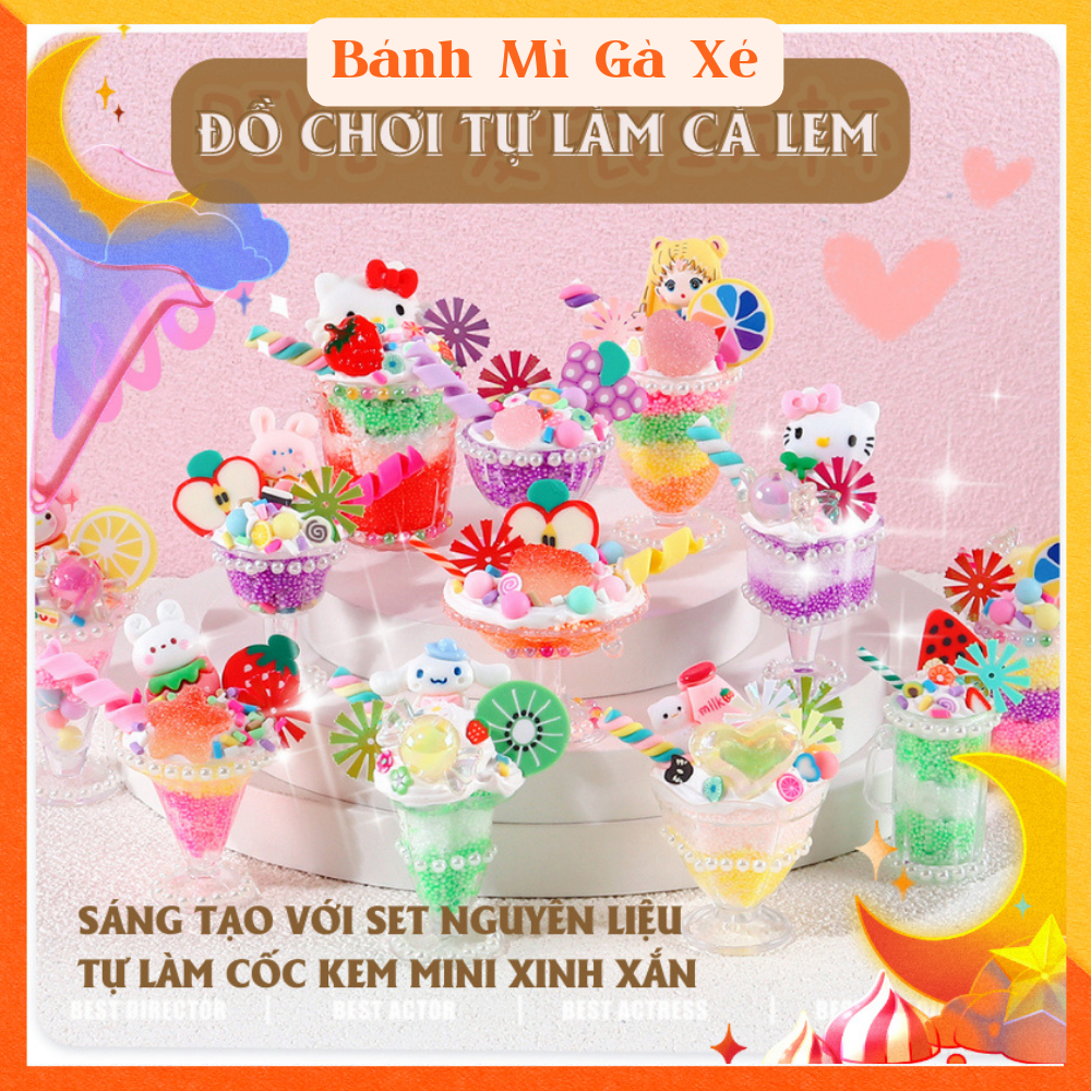 Bộ đồ chơi làm kem bằng đất nặn mô phỏng làm tráng miệng bằng đất nặn clay có cốc và ly kem đi kèm