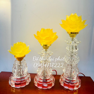 Cặp đèn thờ hoa sen lưu ly thân pha lê thuỷ tinh cao cấp, Đèn thờ bông sen