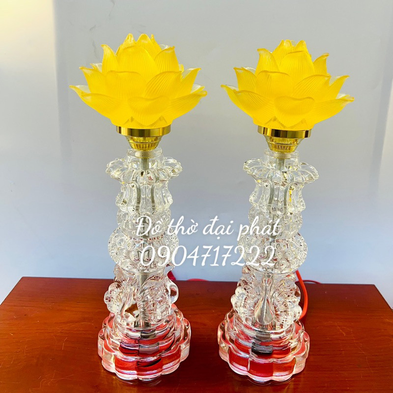 Cặp đèn thờ hoa sen lưu ly thân pha lê thuỷ tinh cao cấp, Đèn thờ bông sen