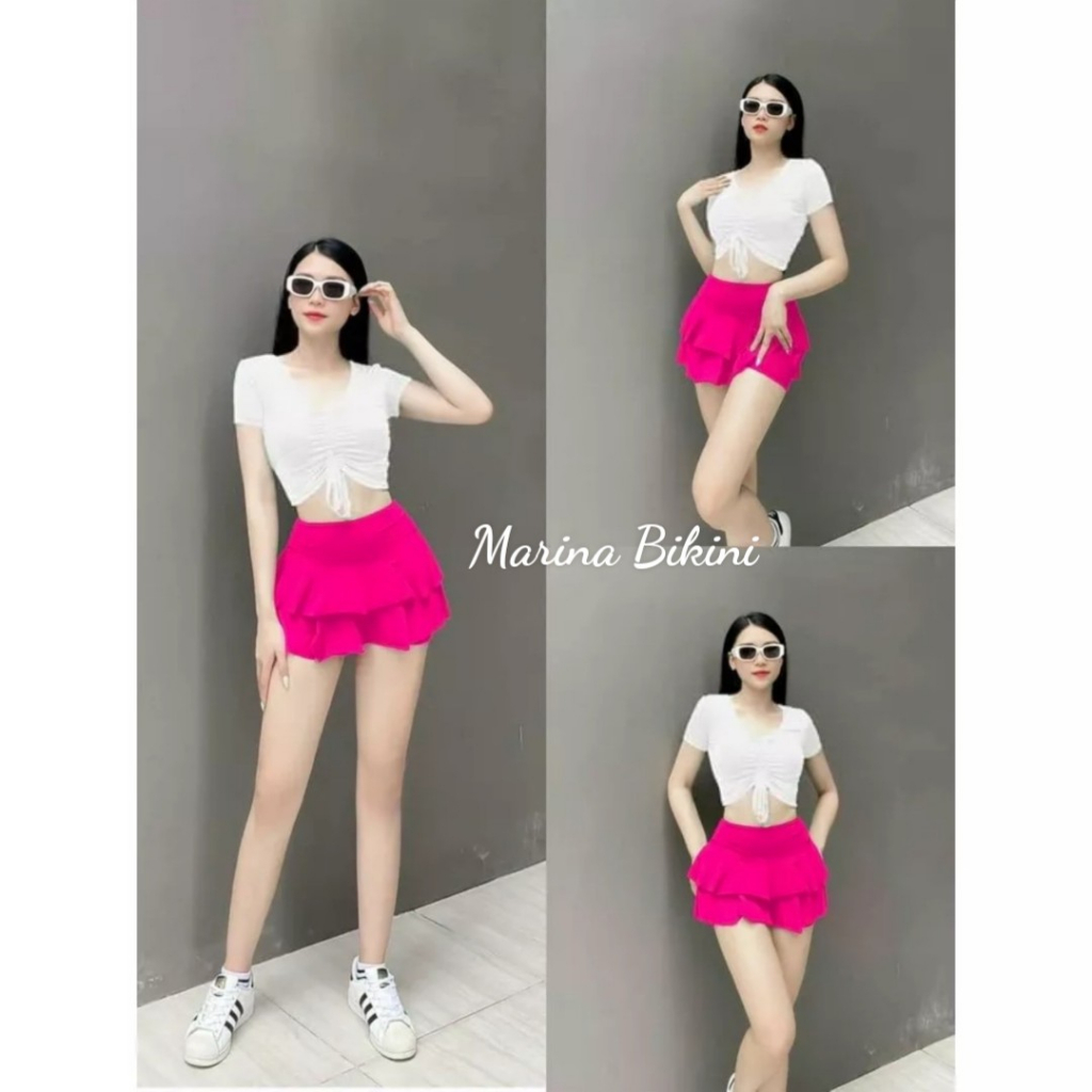 Bikini 2 mảnh đồ bơi đi biển áo tắm dây rút ngực váy xòe The Queen 021