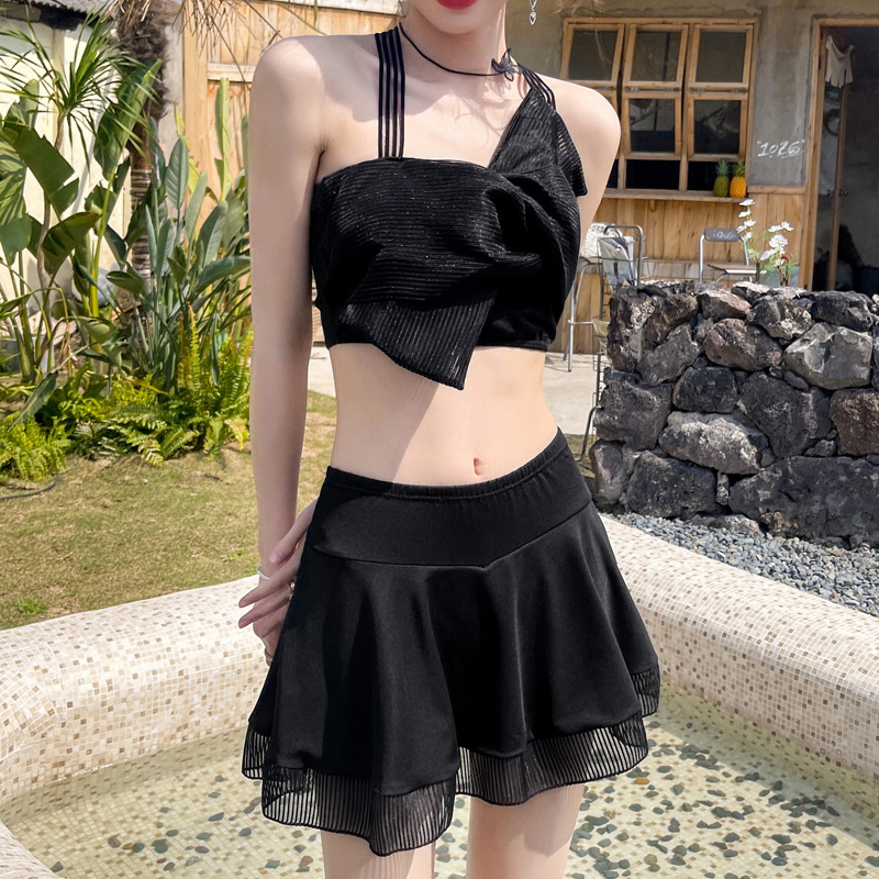 Set bikini biển 2 mảnh đẹp đồ tắm đồ bơi chân váy xoè cạp cao kín đáo che bụng B46