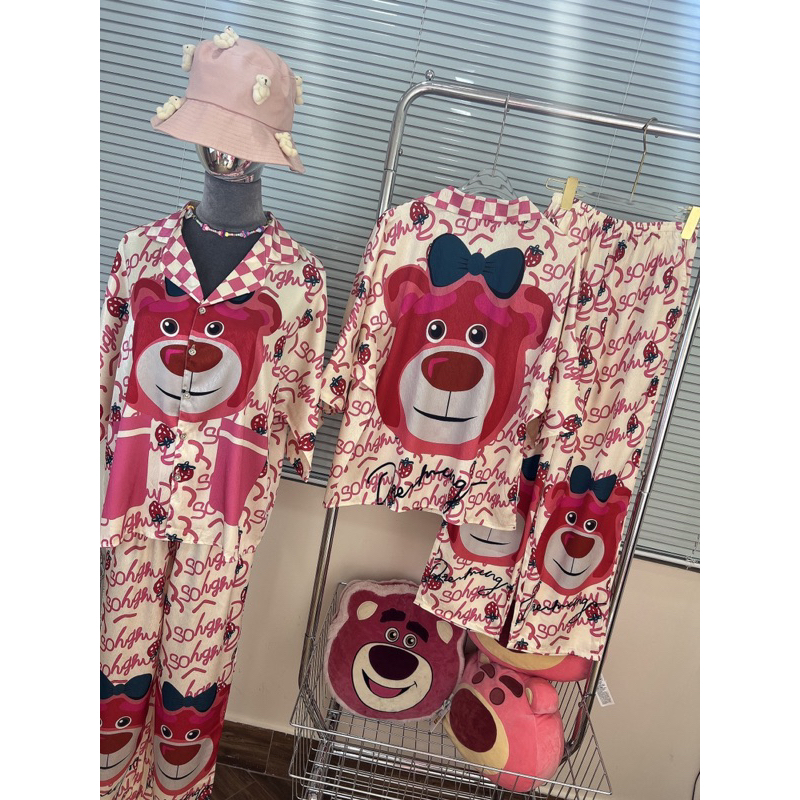 Bộ Ngủ Pijama mặc nhà xước NGẮN TAY DƠI GẤU LOSS CHỮ