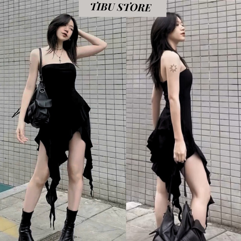 Đầm body dáng dài tua rua TIBU Áo ống cúp ngực lạ mắt sang chảnh siêu hot trend 2023