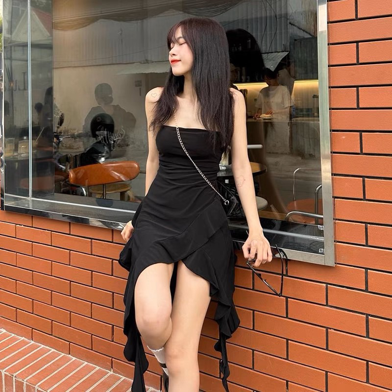 Đầm body dáng dài tua rua TIBU Áo ống cúp ngực lạ mắt sang chảnh siêu hot trend 2023