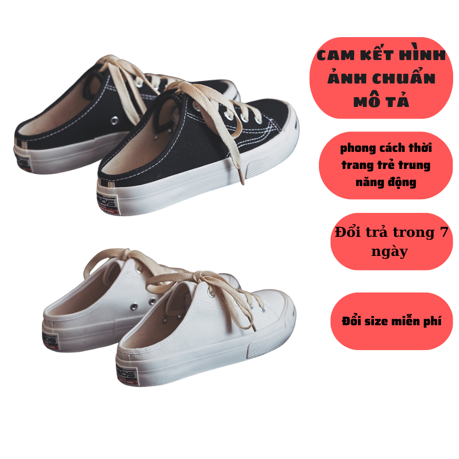 Giày Sục Thể Thao Nữ Giày Đạp Gót LAPA Chất Vải Canvas Đế Bánh Mì Màu Trắng Trơn
