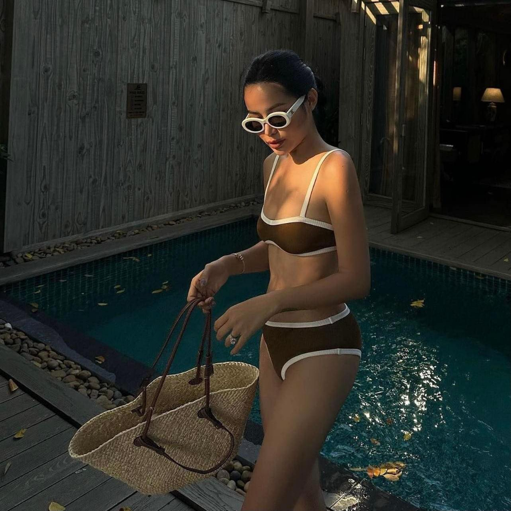 Bikini viền trắng màu nâu