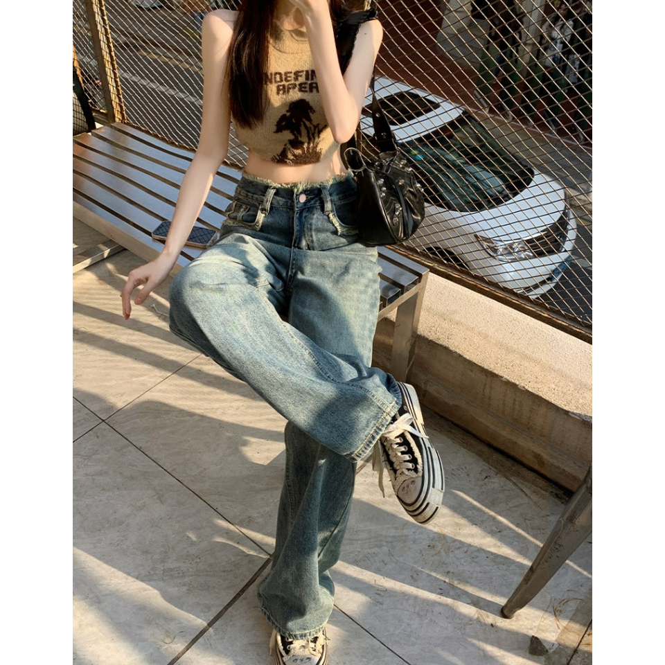 Quần Jean Nữ Ống Rộng Cạp Cao Lưng Tua Chất Vải Quảng Châu Quần Jean Nữ Cao Cấp Thương Hiệu Mirata | BigBuy360 - bigbuy360.vn