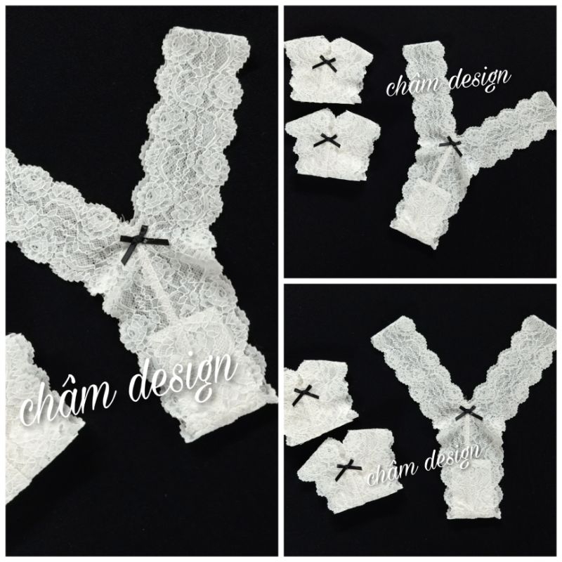 quần lót ren trắng chữ y gắn nơ đen nổi bật, hàng thiết kế tại xưởng(Dáng free size từ 46kg đến 65kg mặc OK)