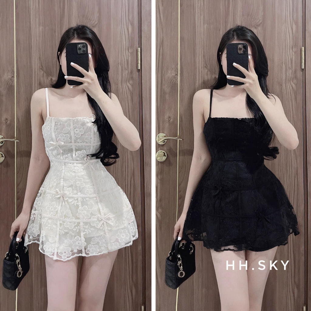 Sét áo 2 dây ren 2 lớp đính nơ + quần sooc trơn túi 2 bên (kèm ảnh thật)