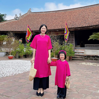 Set Áo Dài Cách Tân Cho Mẹ và Bé Gái Tặng Kèm Bờm Chất Liệu Lụa Ngọc Trai Cao Cấp - CHICKBONGBABY