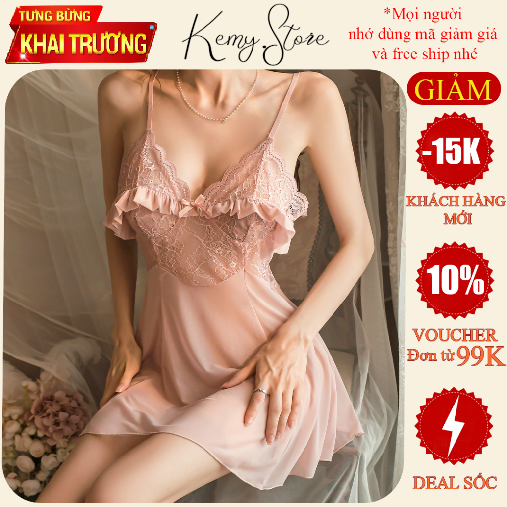 Váy ngủ sexy gợi cảm voan phối ren, đầm ngủ sexy xuyên thấu quyến rũ KV008, Size 40-60kg | BigBuy360 - bigbuy360.vn