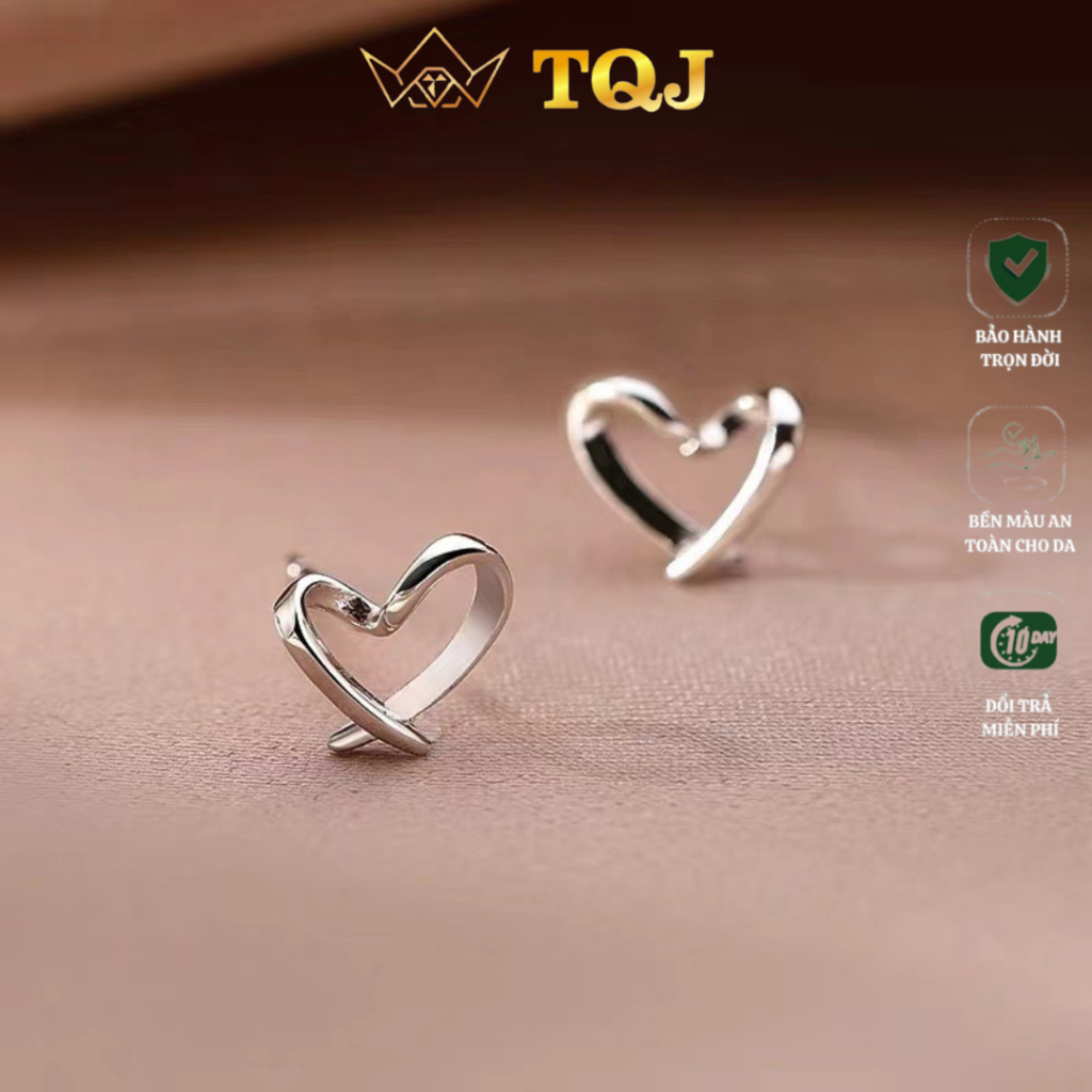 Khuyên Tai Bạc Nữ TQJ-KE16 Bông Tai Trái Tim Đan Chéo Xinh Xắn