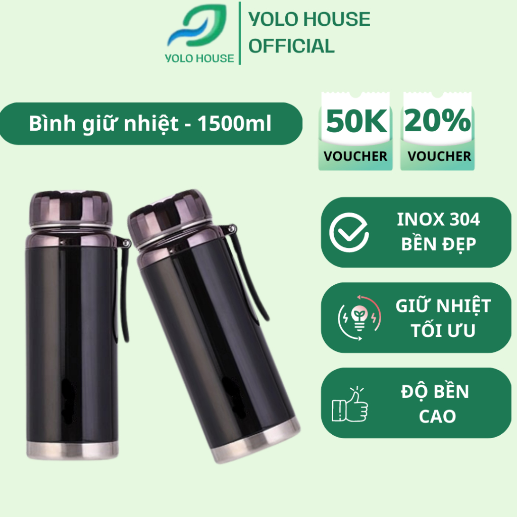 Bình giữ nhiệt nóng lạnh 1500ml inox 304 cao cấp, Bình giữ nhiệt inox 1500ml