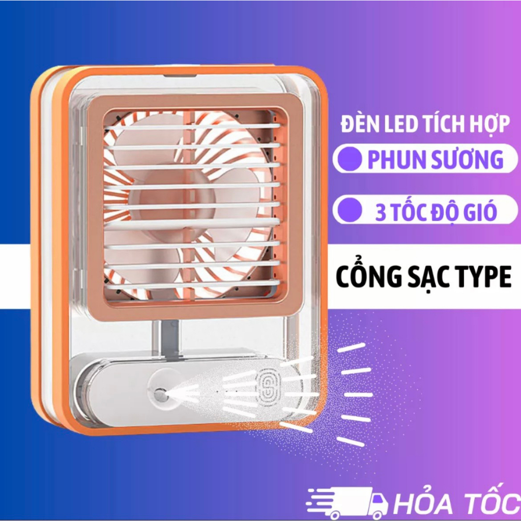 Quạt Điều Hòa Mini Để Bàn Trong Suốt Phun Sương Tạo Độ Ẩm Sử Dụng Cổng Sạc USB Tiện Dụng – BH 6 Tháng