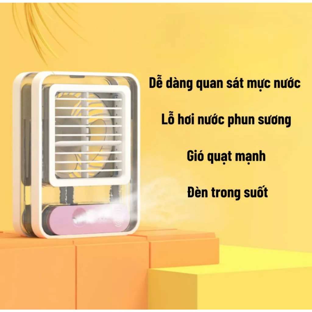 Quạt Điều Hòa Mini Để Bàn Trong Suốt Phun Sương Tạo Độ Ẩm Sử Dụng Cổng Sạc USB Tiện Dụng – BH 6 Tháng