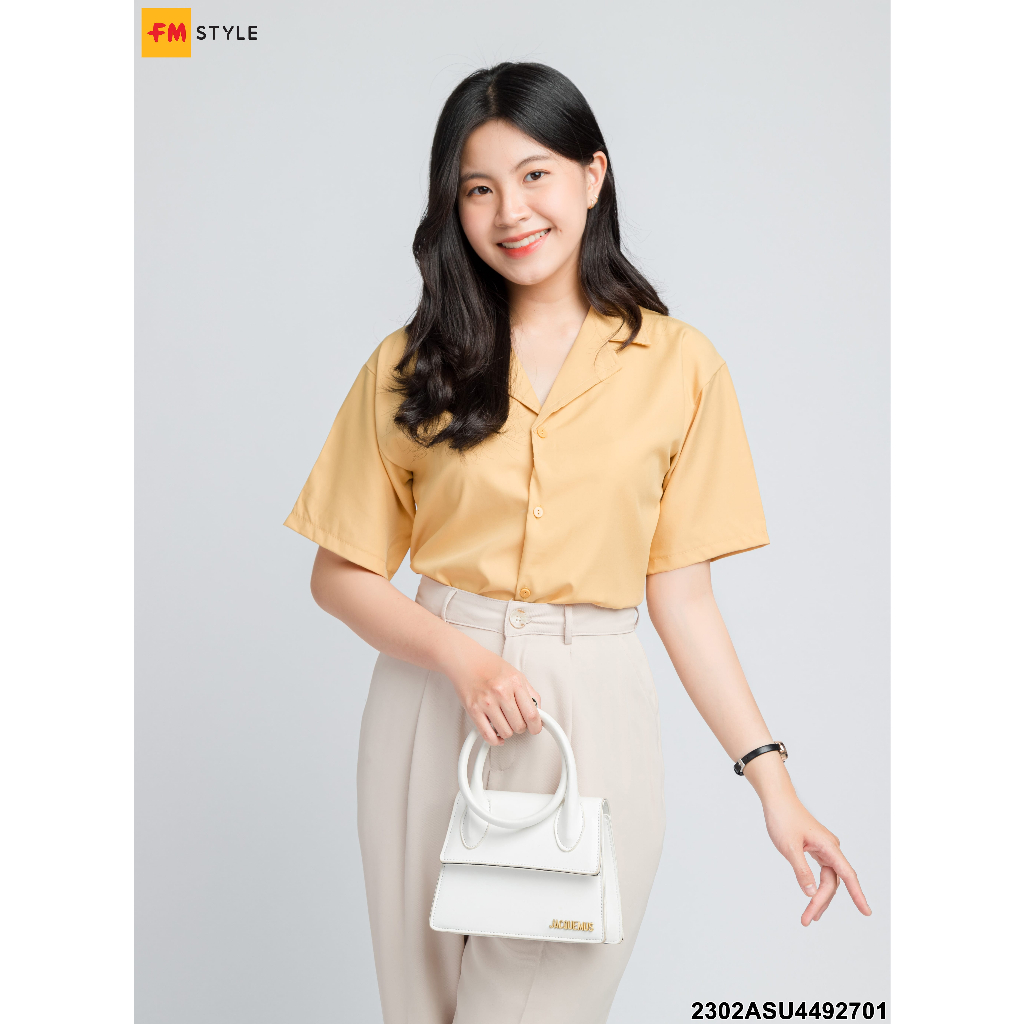 Áo sơ mi cổ vest nữ FM STYLE tay ngắn màu trơn thời trang basic phong cách Hàn Quốc 23042457