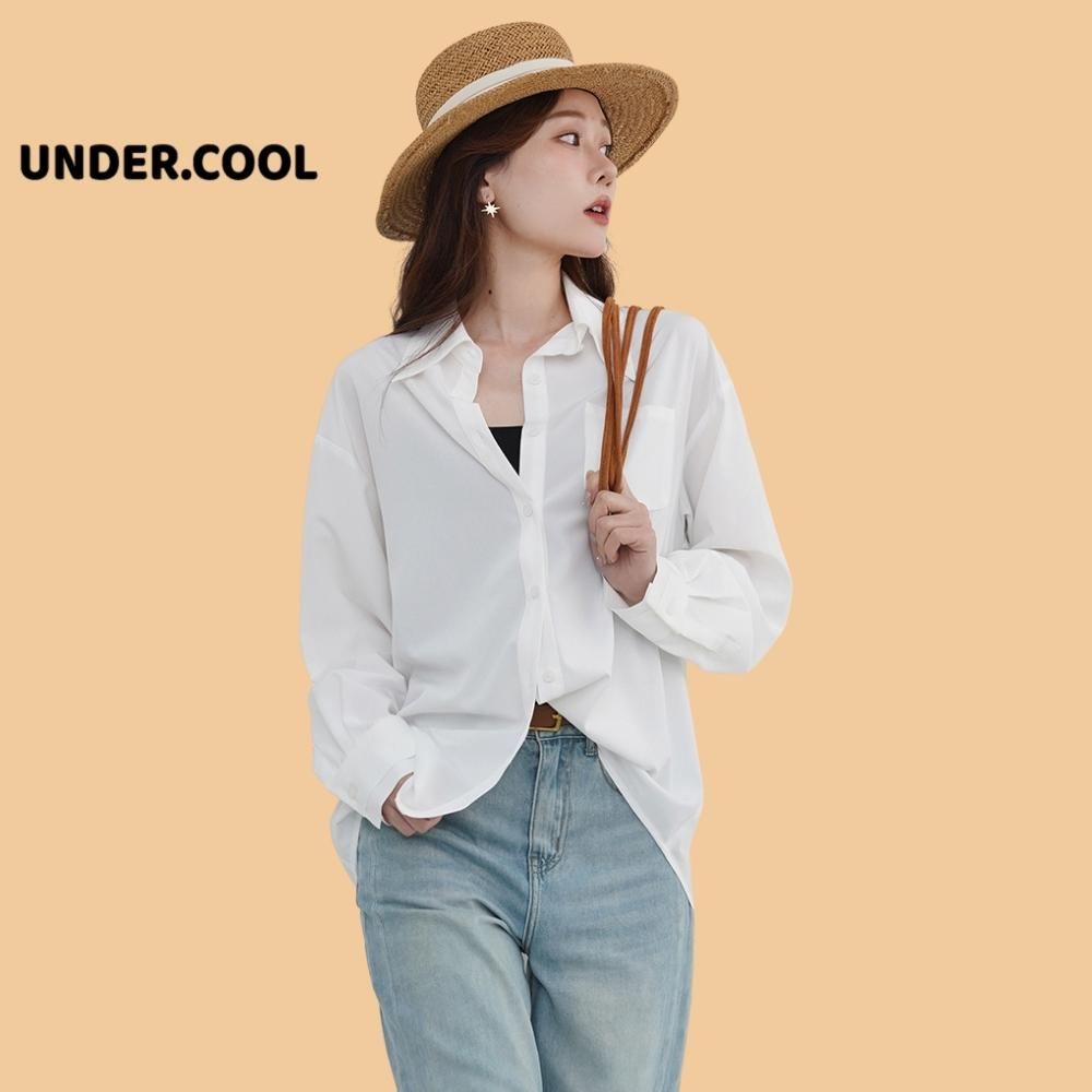 Áo Sơ Mi nữ basic trắng đen xanh cốm be UNDERCOOL Chất Lụa Hàn Form Rộng Dài Tay Vintage đi học đi làm