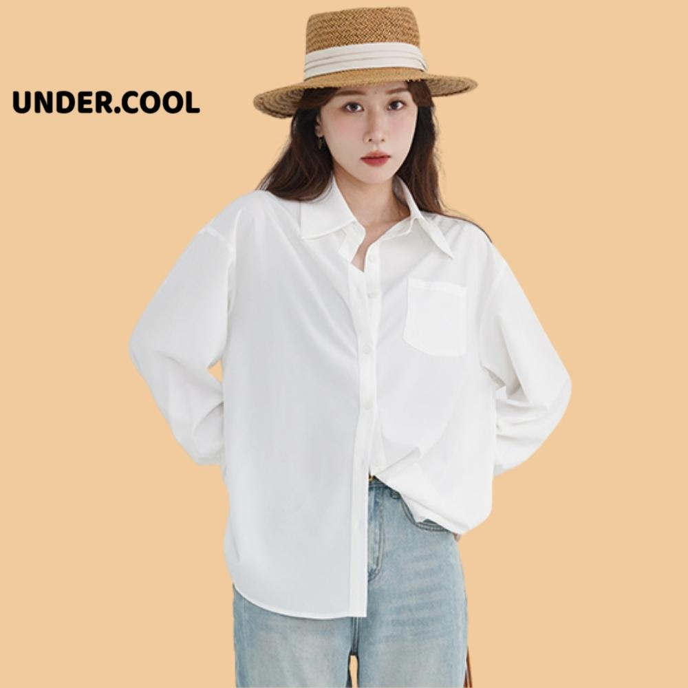 Áo Sơ Mi nữ basic trắng đen xanh cốm be UNDERCOOL Chất Lụa Hàn Form Rộng Dài Tay Vintage đi học đi làm