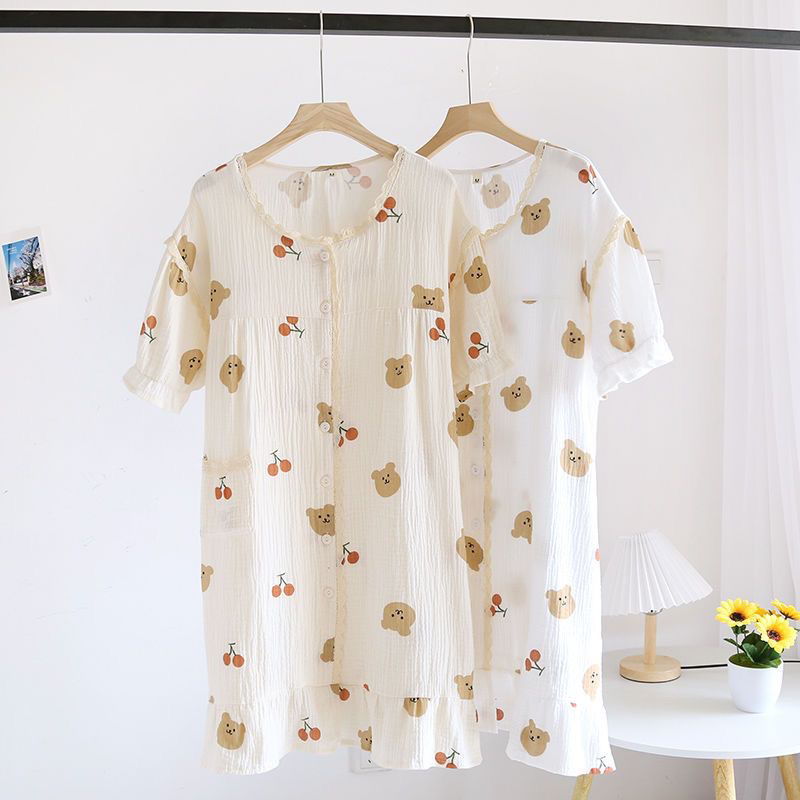 Váy ngủ, Đầm ngủ vải Xô Muslin cao cấp phối ren cực xinh