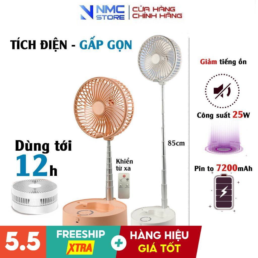 Quạt Tích Điện Để Bàn Gấp Gọn Super, 3 Tốc Độ Gió, Cổng Sạc USB Xoay 180 Độ Siêu Tiện Lợi