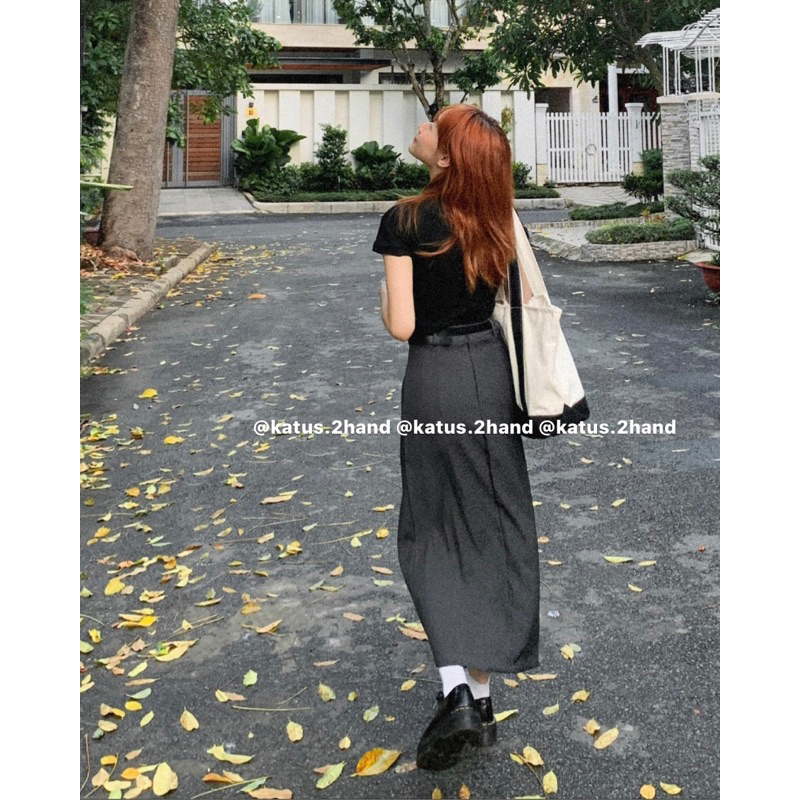 Set áo thun croptop mix chân váy tuyết mưa dài kèm đai ullzang Có Ảnh Thật