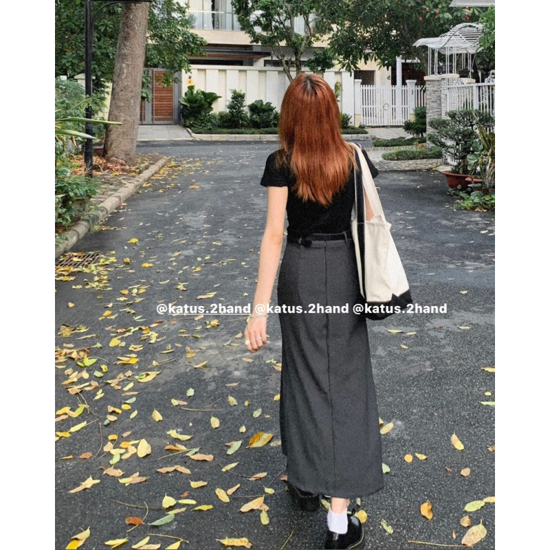 Set áo thun croptop mix chân váy tuyết mưa dài kèm đai ullzang Có Ảnh Thật