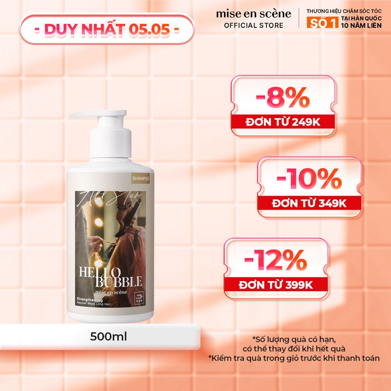 Dầu gội mise en scene Hello Bubble All Star Strengthening Shampoo 500ml dưỡng tóc chắc khỏe dành cho tóc nhuộm