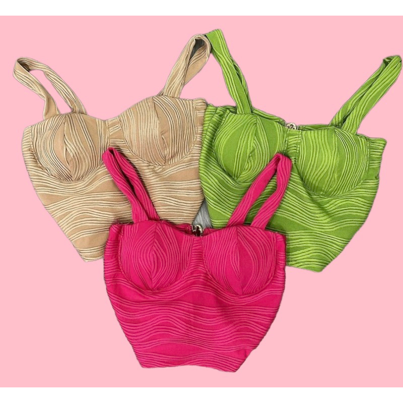 Áo Dây Xốp Vằn Cúp Mút Khuôn Ngực Croptop Khoen Tròn