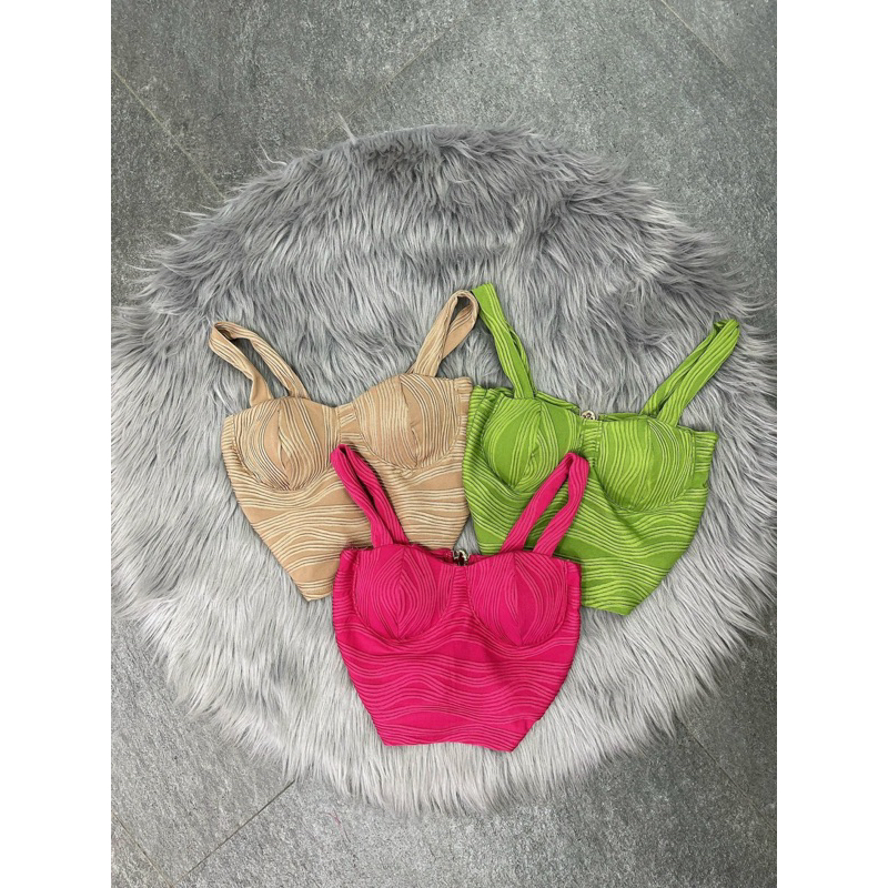 Áo Dây Xốp Vằn Cúp Mút Khuôn Ngực Croptop Khoen Tròn