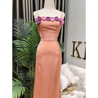 VÁY MAXI 2 DÂY LỤA ĐÍNH HOA - kèm ảnh thật cận chất