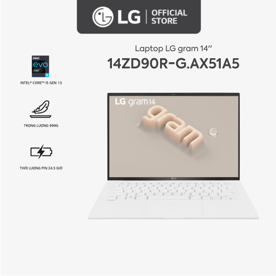 Laptop LG Gram 14ZD90R-G.AX51A5 14'', Core i5 Gen 13, 8GB, 256GB - Hàng chính hãng