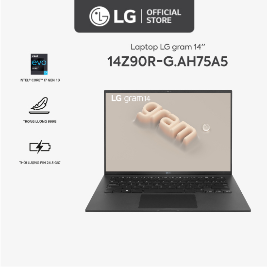 Laptop LG Gram 2023 14Z90R-G.AH75A5 (Core i7-1360P | 16GB | 512GB | Win 11 | Black)