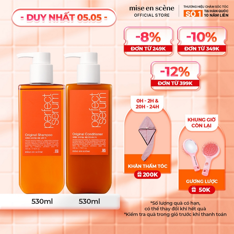 Bộ đôi Gội-Xả mise en scene Perfect Serum Original dưỡng tóc mềm mượt, phục hồi tóc hư tổn