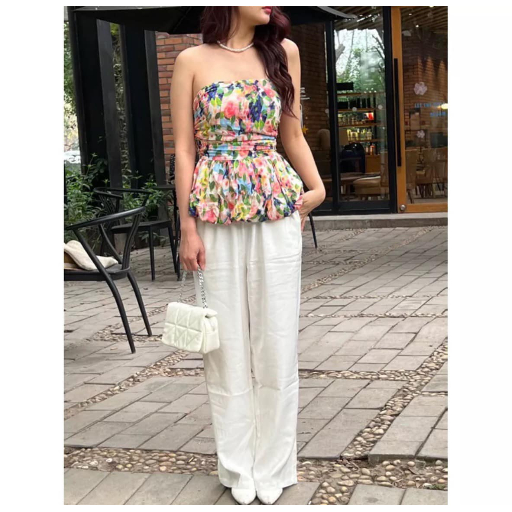 Áo thô quây hoa phồng ôm eo mới