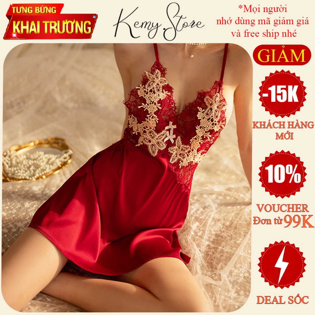 Váy ngủ sexy gợi cảm lụa phối ren, đầm ngủ sexy thời trang nữ quyến rũ KV010, Size 40-57kg