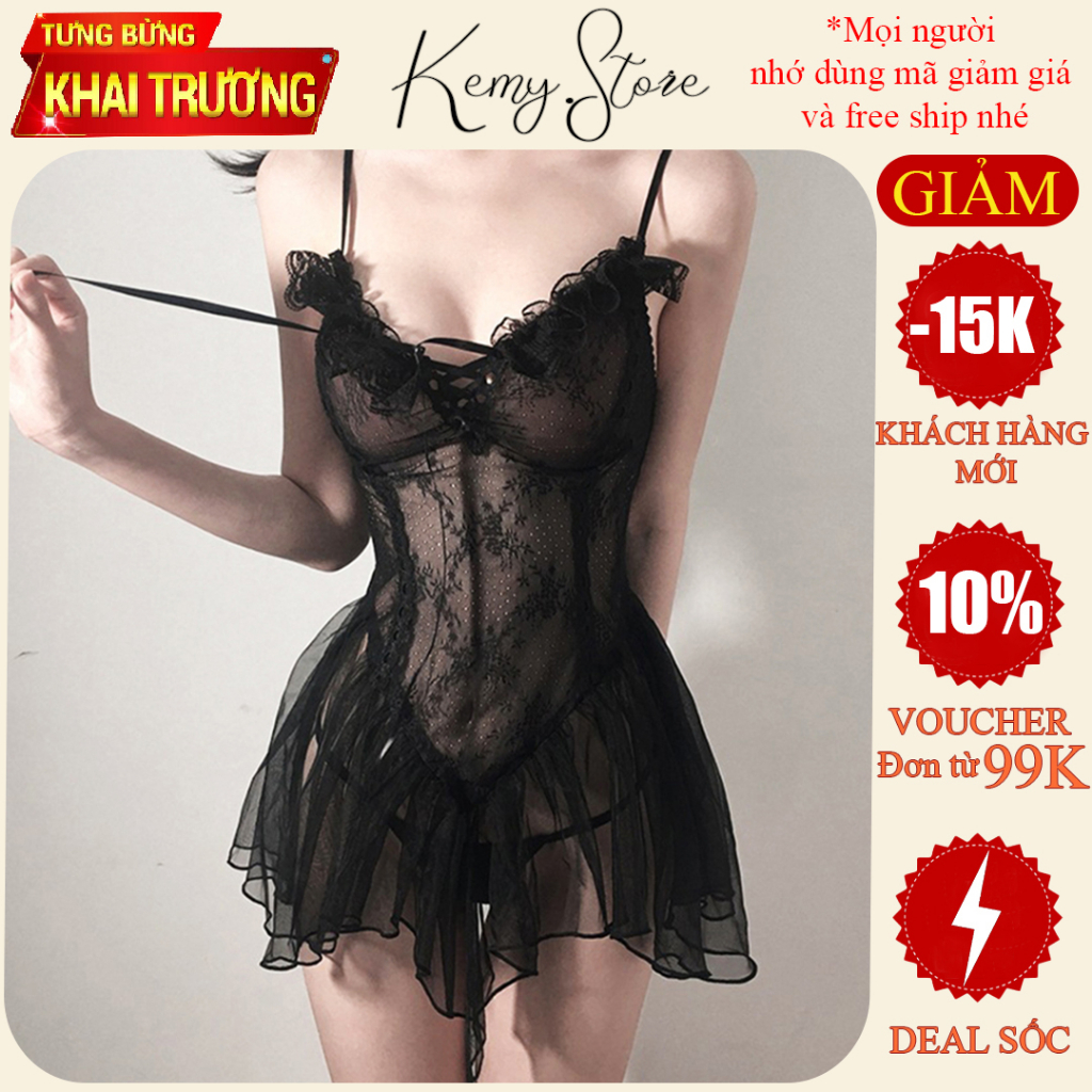 Đầm ngủ sexy voan phối ren, váy ngủ gợi cảm mặc nhà cho nữ quyến rũ KV012, Size 40-55kg