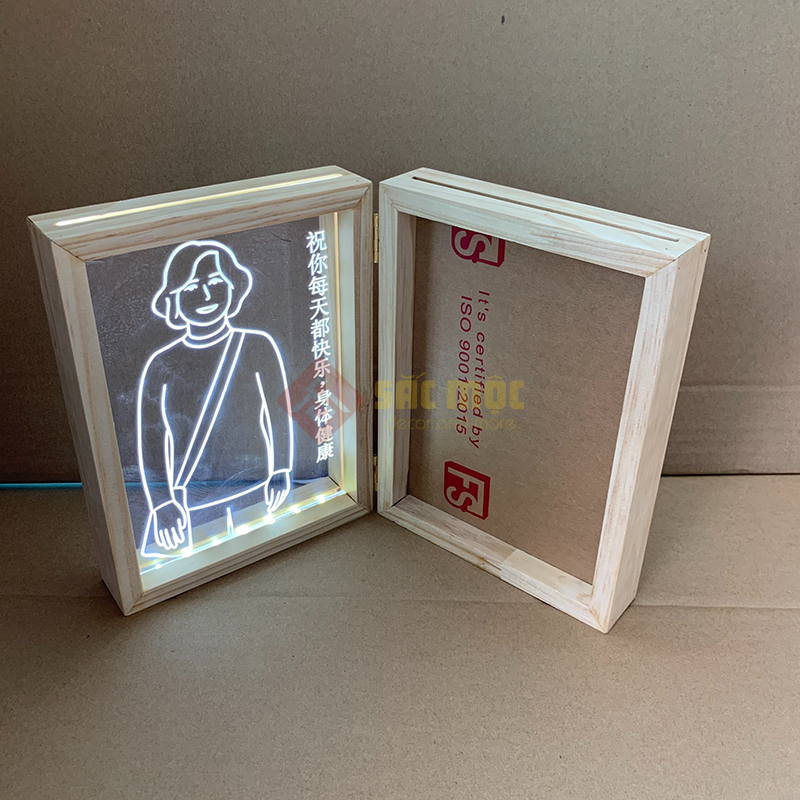 Khung ảnh Đôi có khe nhét mica 4mm 1 khung có gắn đèn led 5v đầu USB | size 15x20 cm