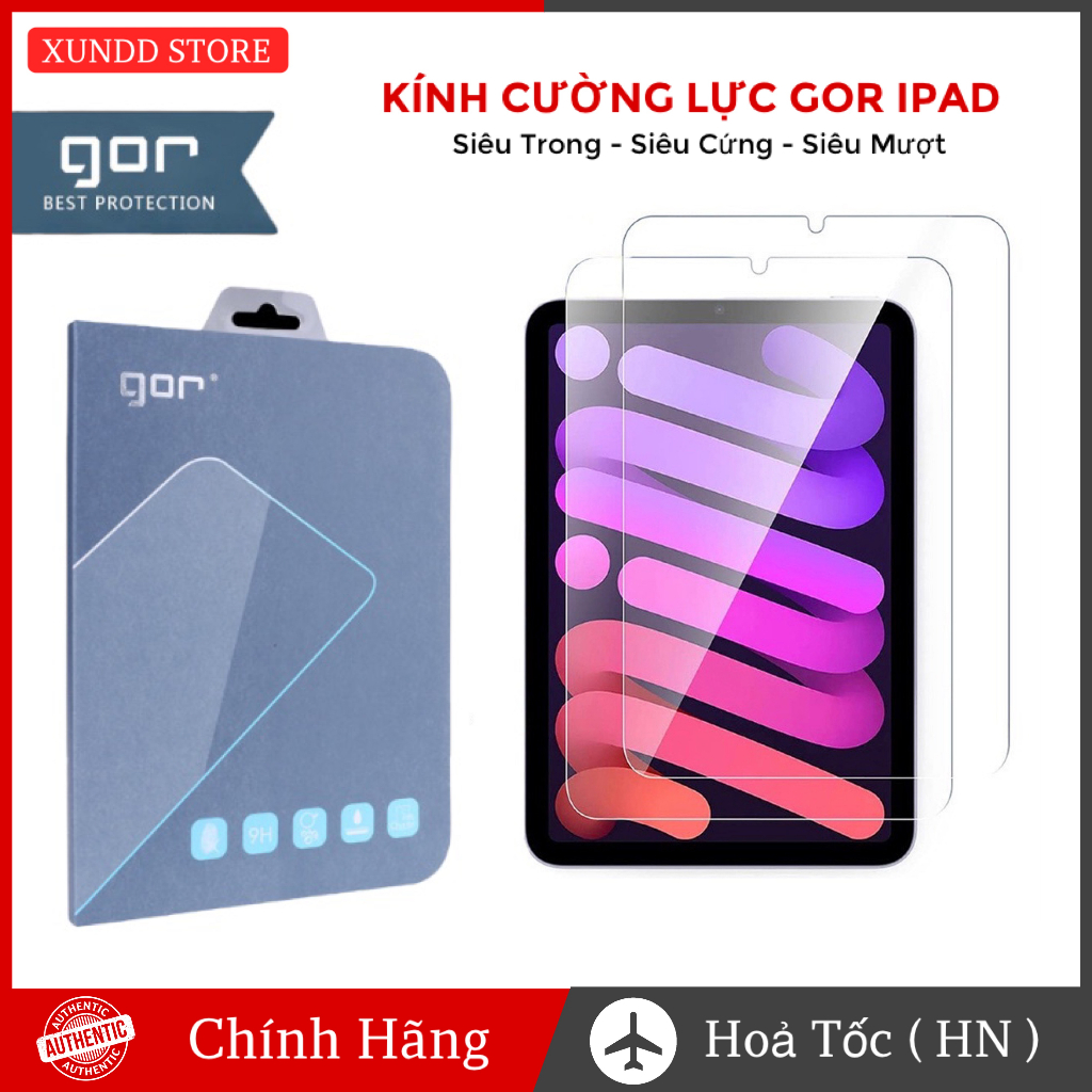 Kính cường lực ipad 12.9 / ipad 11 M1 M2 / Mini 6 / ipad 10.2 / 10.9 chính hãng gor độ cứng 9H, Full màn hình