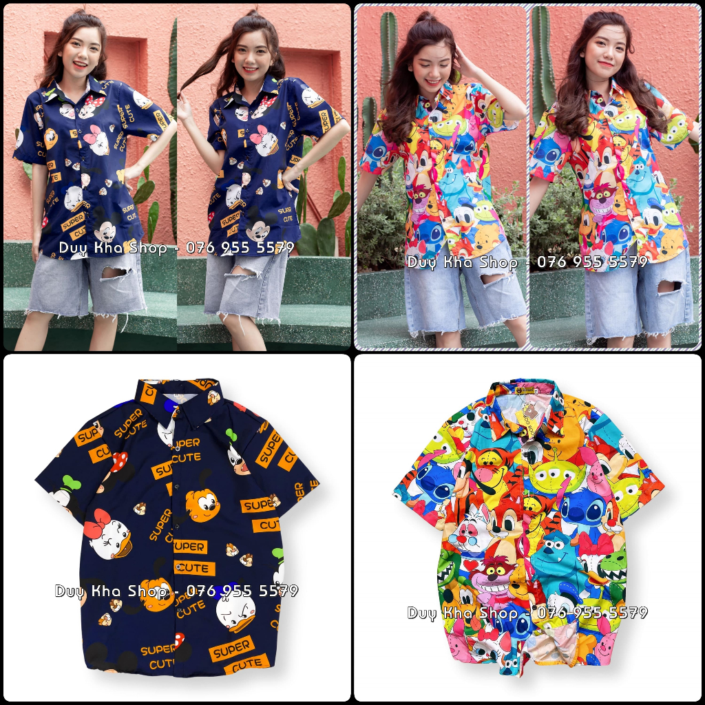 Áo Sơ Mi Hoạt Hình Áo Đôi Nhóm Lớp Team Building - Hello Summer Chó Shiba Snoopy Vịt Donald